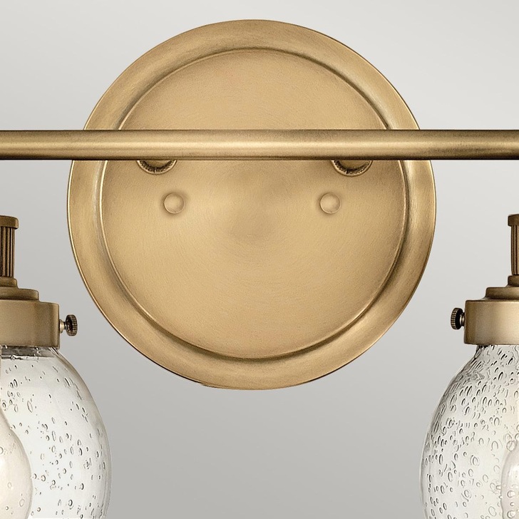 Quintiesse Poppy 2 Light Heritage Brass Finish Bathroom Wall Light Complete With Clear Round Seeded Glasses - IP44 - QN-POPPY2-HB-BATH