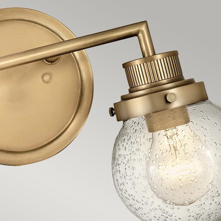 Quintiesse Poppy 2 Light Heritage Brass Finish Bathroom Wall Light Complete With Clear Round Seeded Glasses - IP44 - QN-POPPY2-HB-BATH