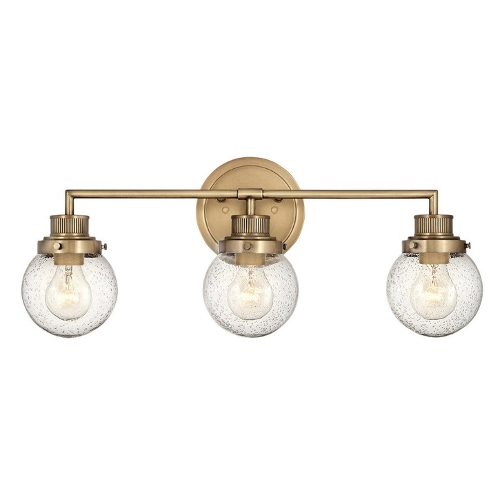 Quintiesse Poppy 3 Light Heritage Brass Finish Bathroom Wall Light Complete With Clear Round Seeded Glasses - IP44 - QN-POPPY3-HB-BATH