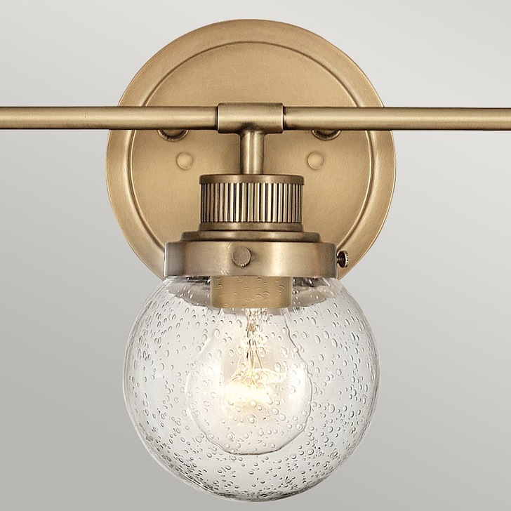 Quintiesse Poppy 3 Light Heritage Brass Finish Bathroom Wall Light Complete With Clear Round Seeded Glasses - IP44 - QN-POPPY3-HB-BATH