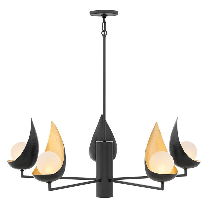 Quintiesse Ren 5 Light Chandelier In Black And Gold - QN-REN5