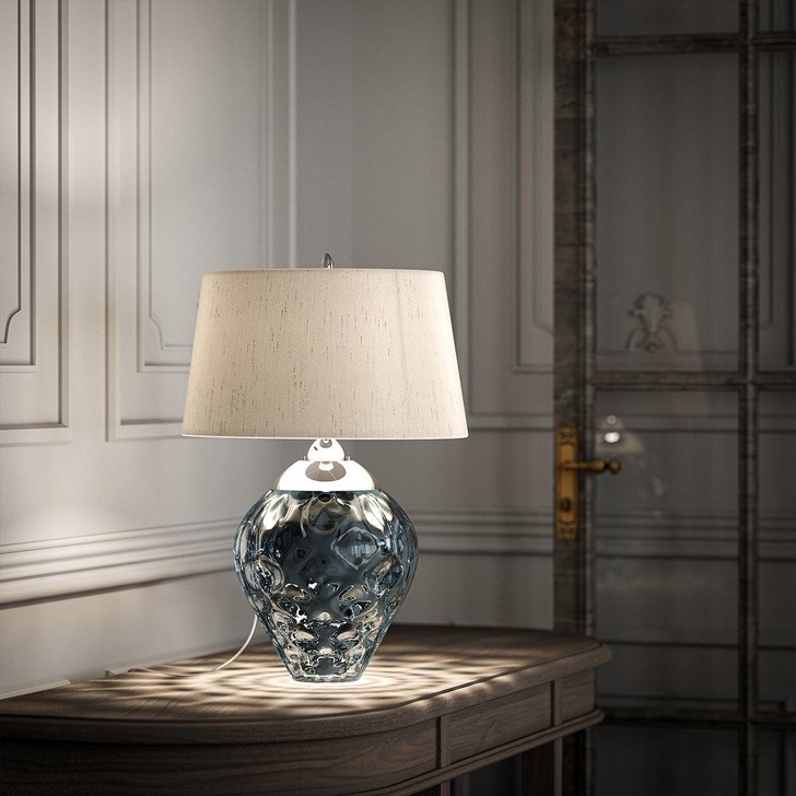 Quintiesse Samara Blue Dual Lit Table Lamp Complete With Scallop Faux Taupe SIlk Shade - QN-SAMARA-TL-BLU