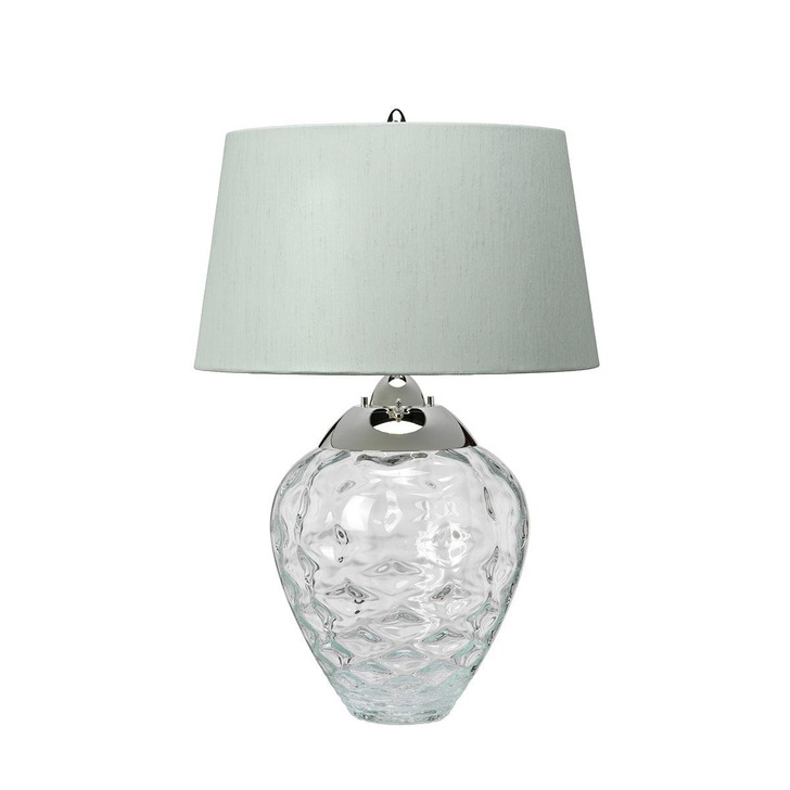 Quintiesse Samara Clear Dual Lit Table Lamp Complete With Chateua Duck Egg Faux Silk Shade - QN-SAMARA-TL-CLR