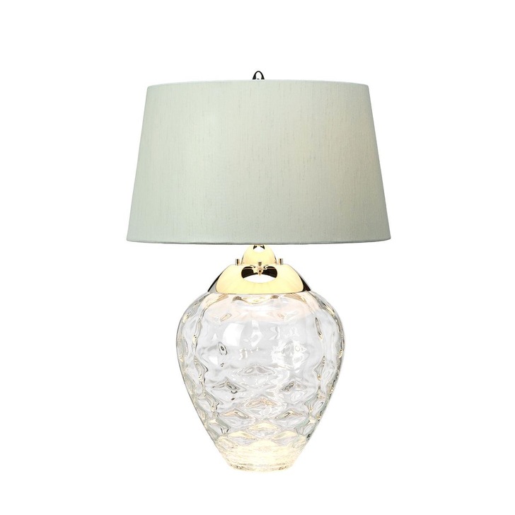 Quintiesse Samara Clear Dual Lit Table Lamp Complete With Chateua Duck Egg Faux Silk Shade - QN-SAMARA-TL-CLR