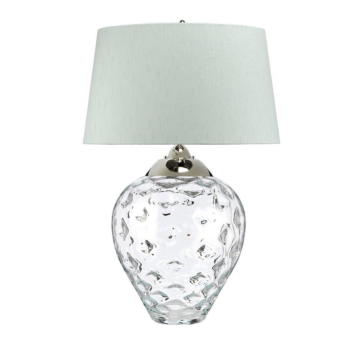 Quintiesse Samara Large Clear Dual Lit Table Lamp Complete WIth Chateua Duck Egg Faux Silk Shade - QN-SAMARA-TL-LRG-CLR