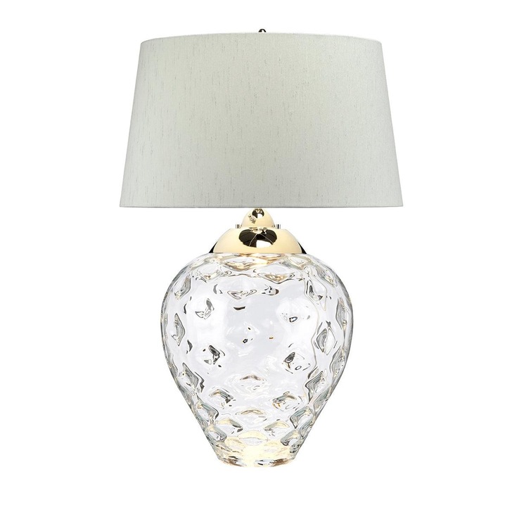 Quintiesse Samara Large Clear Dual Lit Table Lamp Complete WIth Chateua Duck Egg Faux Silk Shade - QN-SAMARA-TL-LRG-CLR