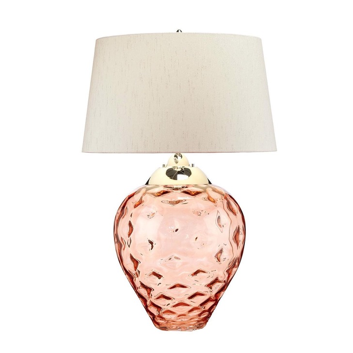 Quintiesse Samara Large Light Salmon Glass Dual Lit Table Lamp Complete WIth Scallop Faux Taupe Silk Shade - QN-SAMARA-TL-LRG-SLM