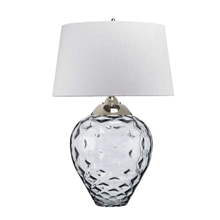 Quintiesse Samara Large Smoke Glass Dual Lit Table Lamp Complete WIth Light Grey Faux Silk Shade - QN-SAMARA-TL-LRG-SMK