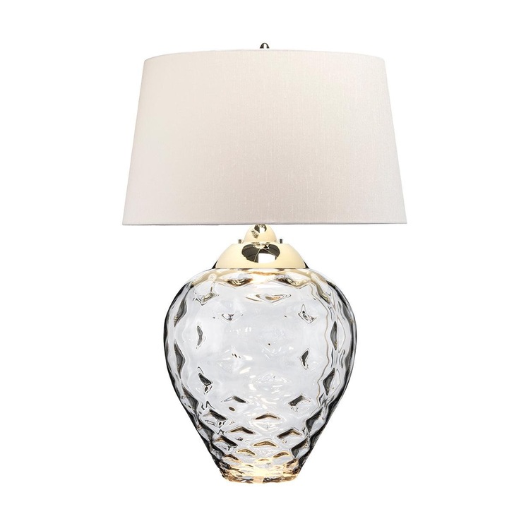 Quintiesse Samara Large Smoke Glass Dual Lit Table Lamp Complete WIth Light Grey Faux Silk Shade - QN-SAMARA-TL-LRG-SMK