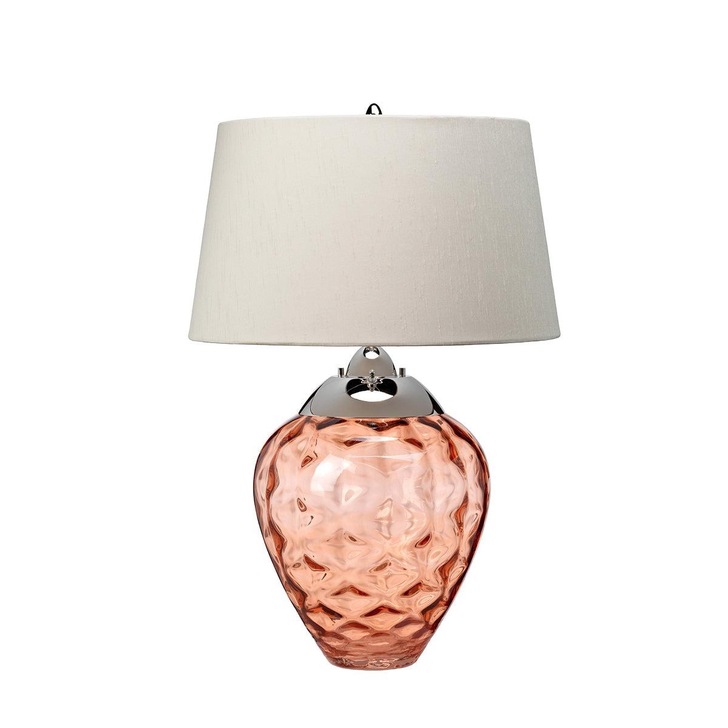 Quintiesse Samara Light Salmon Glass Dual Lit Table Lamp Complete WIth Scallop Faux Taupe Silk Shade - QN-SAMARA-TL-SLM