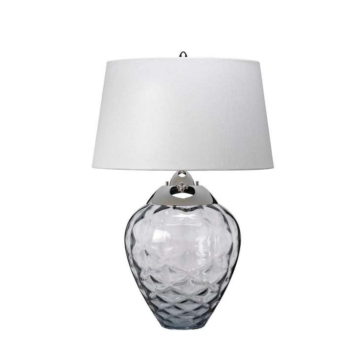 Quintiesse Samara Smoke Glass Dual Lit Table Lamp Complete WIth Light Grey Faux Silk Shade - QN-SAMARA-TL-SMK