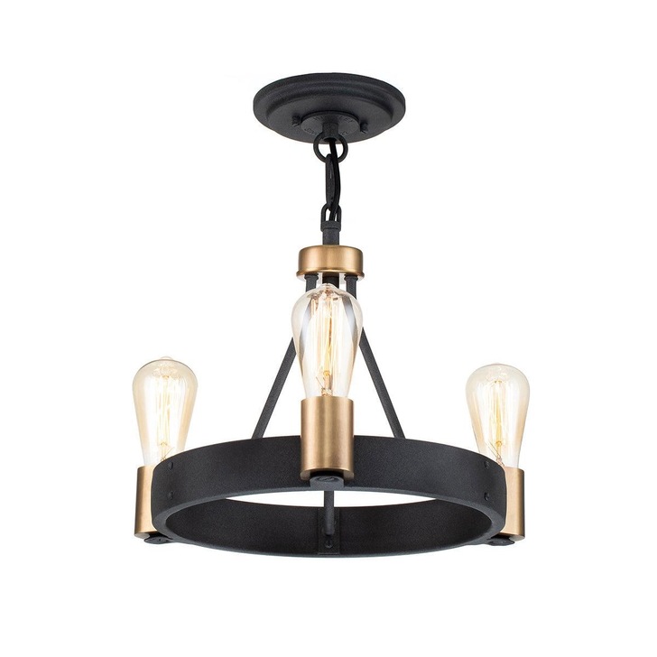 Quintiesse Silas 3 Light Pendant/Semi-Flush In Aged Zinc And Heritage Brass - QN-SILAS-3P-DZ