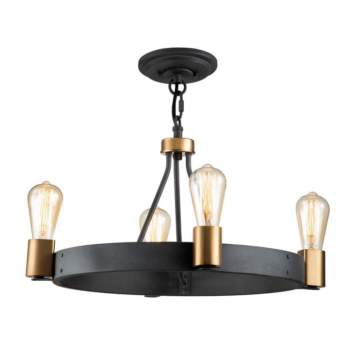 Quintiesse Silas 4 Light Pendant/Semi-Flush In Aged Zinc And Heritage Brass - QN-SILAS-4P-DZ