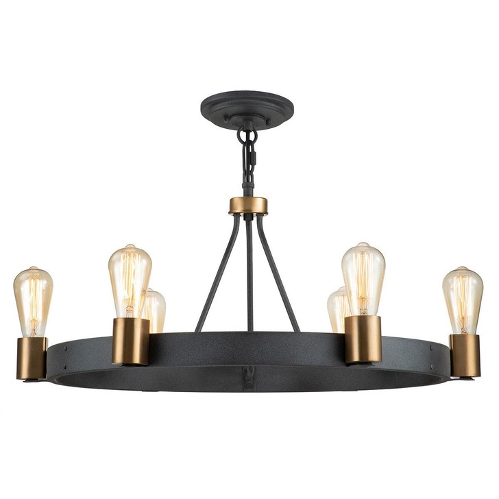 Quintiesse Silas 6 Light Pendant/Semi-Flush In Aged Zinc And Heritage Brass - QN-SILAS-6P-DZ