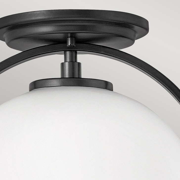 Quintiesse Somerset 1 Light Flush Mount In Black Complete With Opal Glass - QN-SOMERSET-F-O-BK