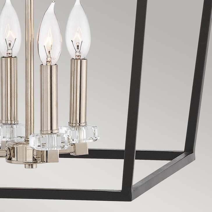 Quintiesse Stinson 4 Light Large Pendant/Semi-Flush In Black With Polished Nickel Detailing - QN-STINSON-4P-L-BK