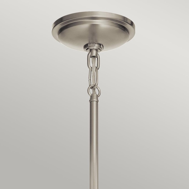 Quintiesse Tollis 1 Light Mini Pendant In Brushed Nickel And White Complete With Clear Ribbed Glass - QN-TOLLIS-MP-BN