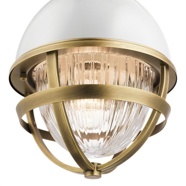 Quintiesse Tollis 1 Light Mini Pendant In Natural Brass And White Complete With Clear Ribbed Glass - QN-TOLLIS-MP-NBR