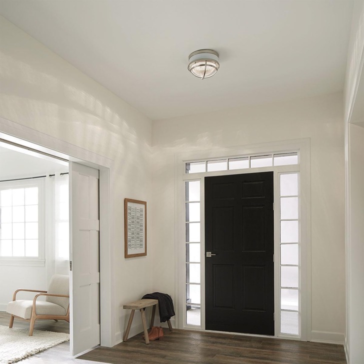 Quintiesse Tollis 2 Light Flush Mount In Brushed Nickel And White Complete With Clear Ribbed Glass - QN-TOLLIS-F-BN