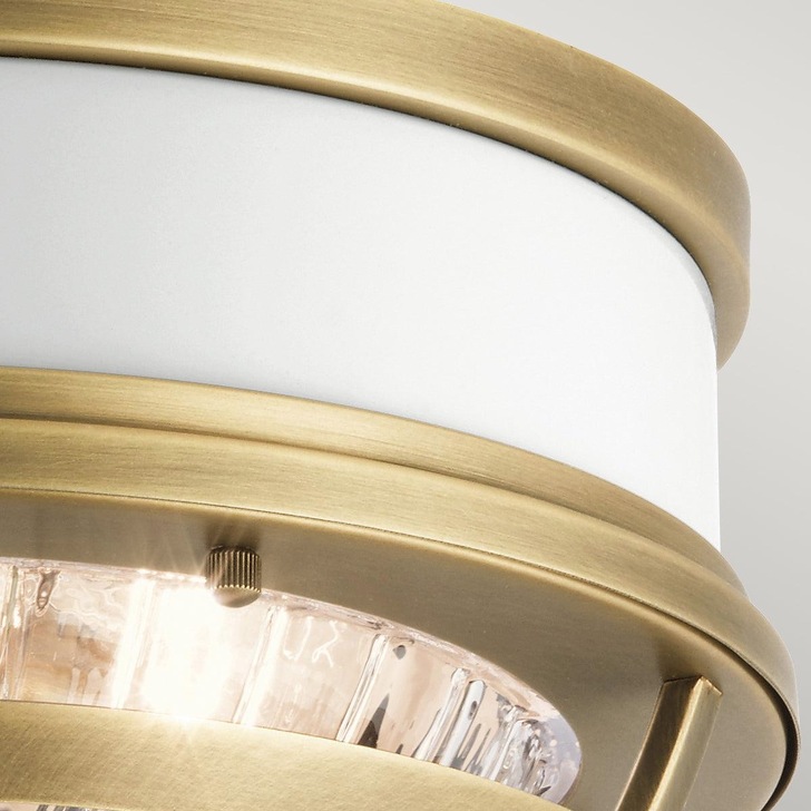 Quintiesse Tollis 2 Light Flush Mount In Natural Brass And White Complete With Clear Ribbed Glass - QN-TOLLIS-F-BNR