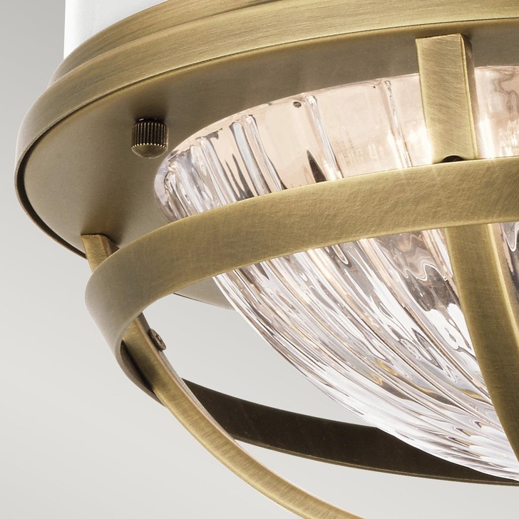 Quintiesse Tollis 2 Light Flush Mount In Natural Brass And White Complete With Clear Ribbed Glass - QN-TOLLIS-F-BNR