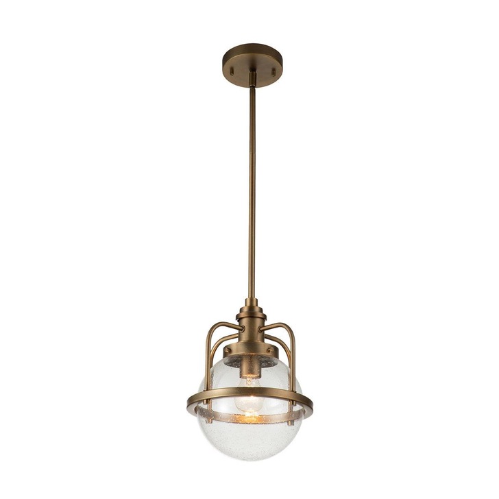 Quintiesse Triocent 1 Light Pendant/Semi-Flush Light In Natural Brass Complete WIth Clear Seeded Glass - QN-TRIOCENT-P-NBR