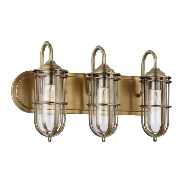 Quintiesse Urban Restoration 3 Light Industrial Wall Light Complete With Clear Glasses - QN-URBANREST3