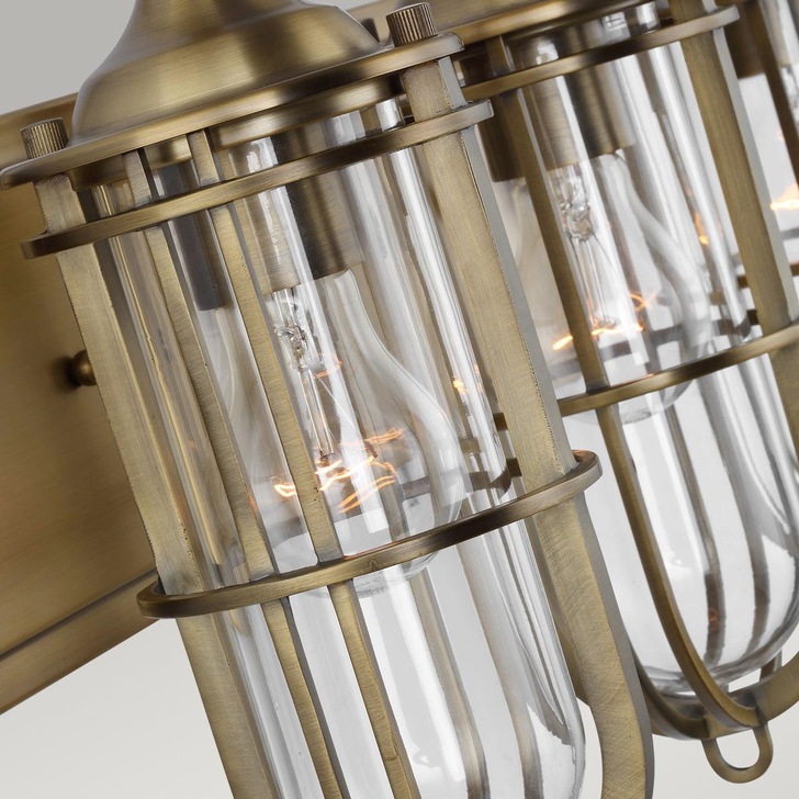 Quintiesse Urban Restoration 3 Light Industrial Wall Light Complete With Clear Glasses - QN-URBANREST3