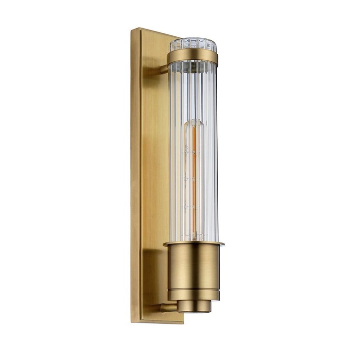 Quintiesse Wellington 1 Light Bathroom Wall Light In Aged Brass Finish Complete With Clear Ribbed Glass - IP44 - QN-WELLINGTON1-AB