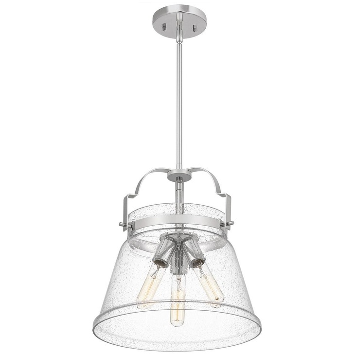 Quintiesse Wimberley 3 Light Pendant In Polished Chrome Complete With Clear Seeded Glass - QN-WIMBERLEY-P-PC