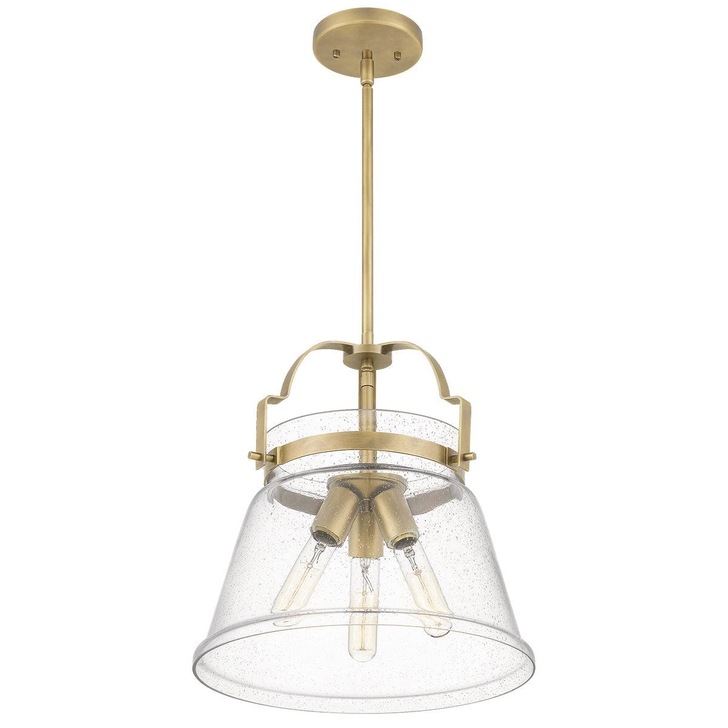 Quintiesse Wimberley 3 Light Pendant In Weathered Brass Complete With Clear Seeded Glass - QN-WIMBERLEY-P-WS