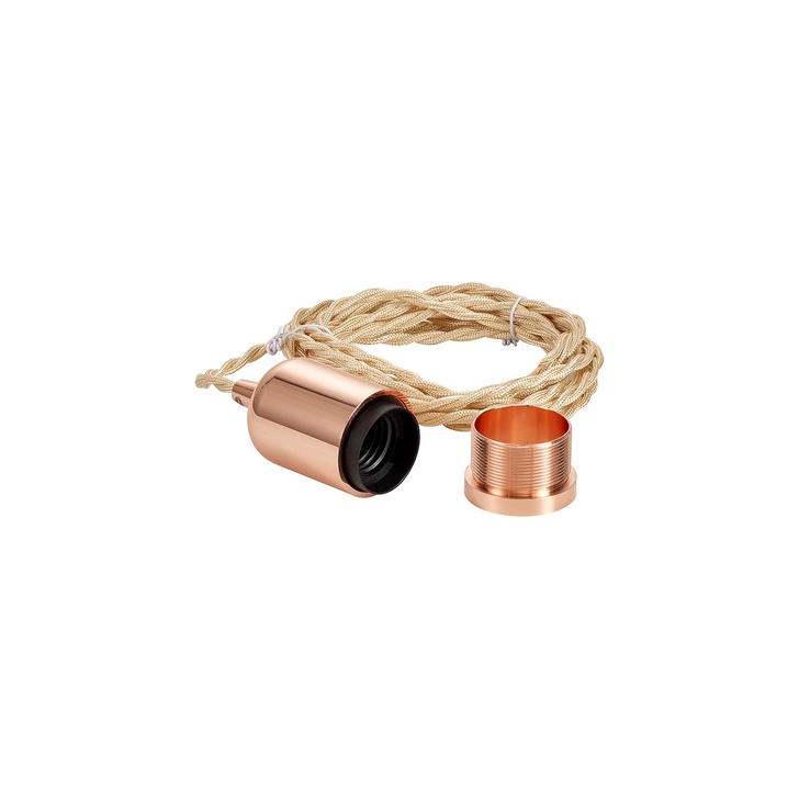 Rose Gold E27 Metal Lampholder Kit With Cable Clamp And 3m Rose Gold Braided Twisted Cable