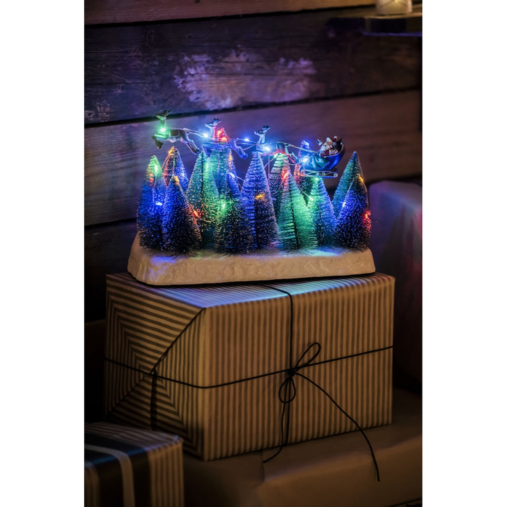 Santa Sleigh and Reindeer Christmas Decoration With Multi-Coloured LED Lights