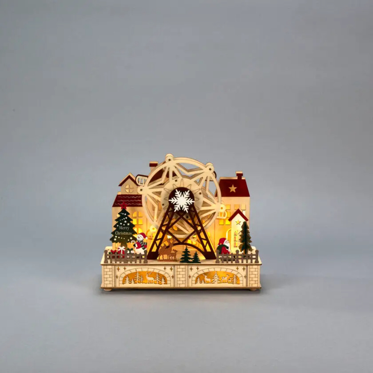 Santas tivoli, wood, Warm White Led, 6H/timer 3xAA & USB
