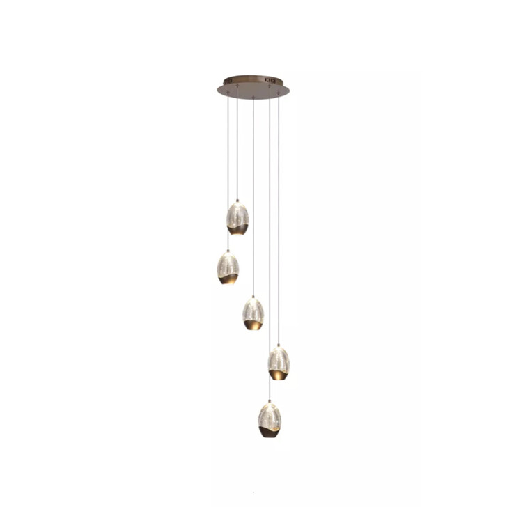 Seeds Latte Metal 5 Light Led Cluster Pendant Light Complete With Champagne Glasses - 3000K - Dimmable
