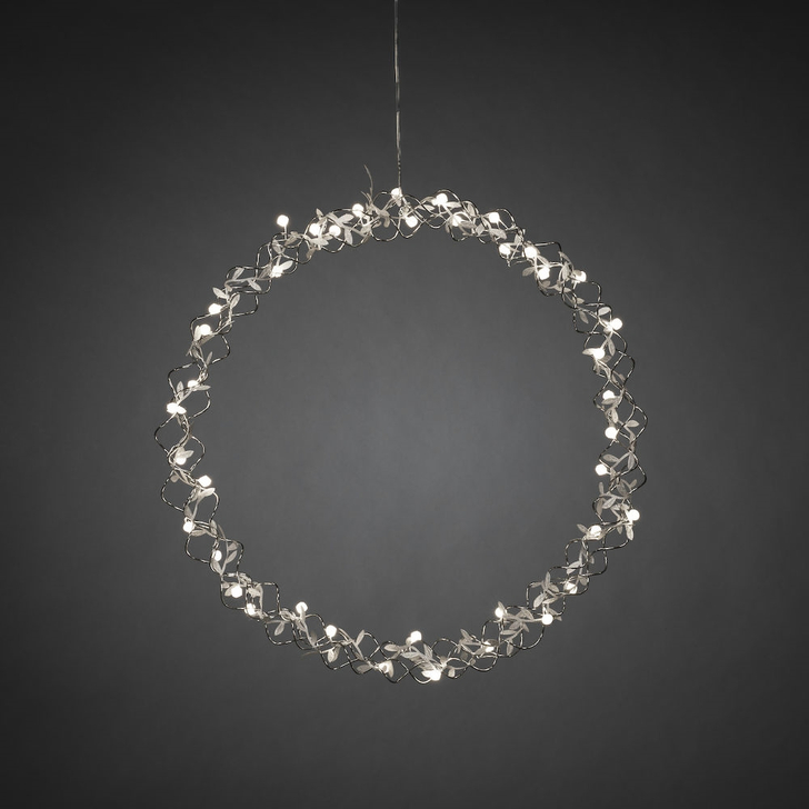 Silver Metal Indoor Wreath With Warm White LED Lights - 45cm