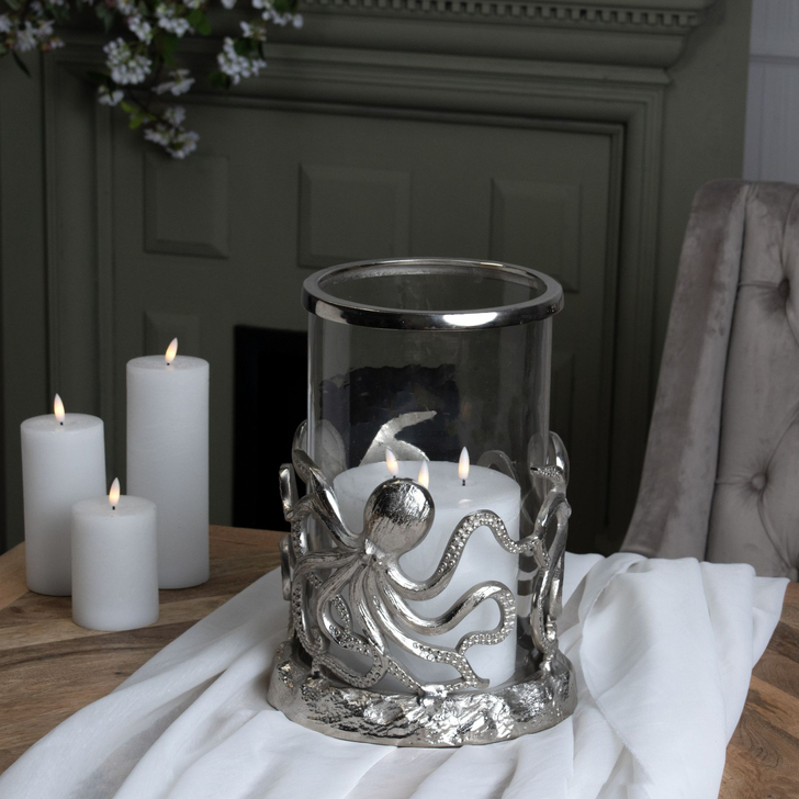 Silver Octopus Candle Holder Lantern