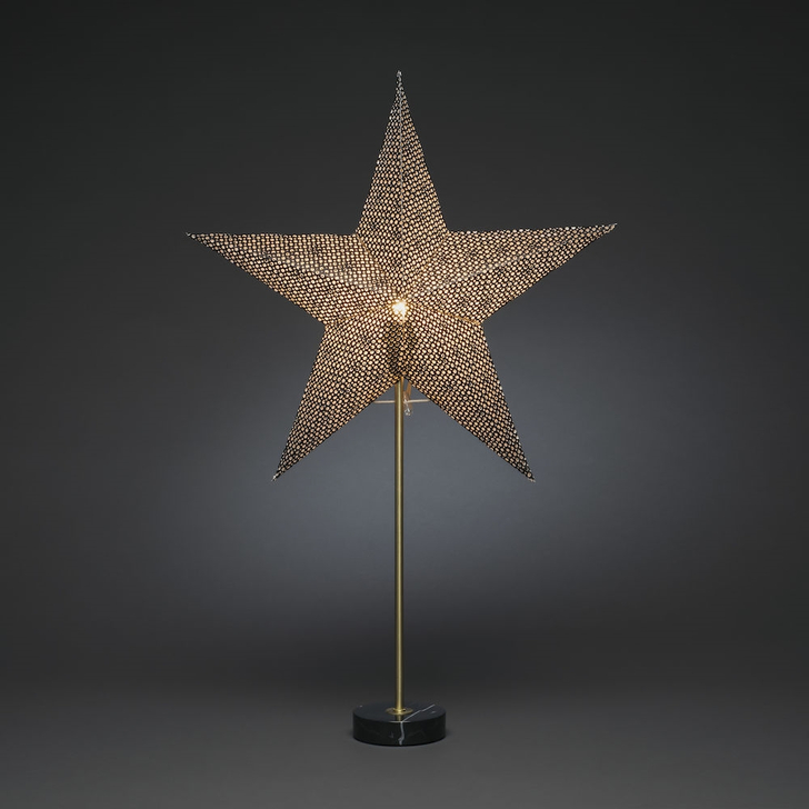 Silver Paper Star Table Lamp With Gold Stand And Black Marble Base Christmas Decoration