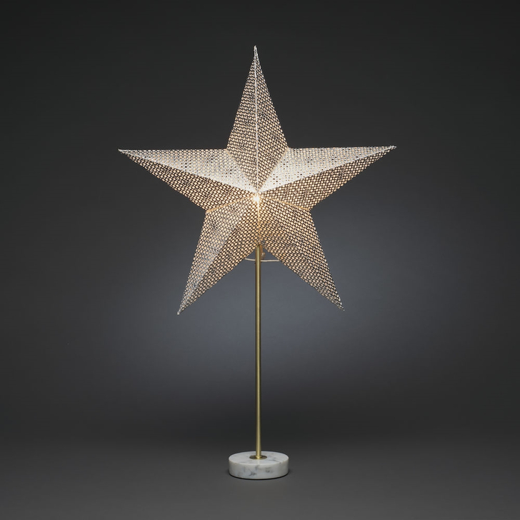 Silver Paper Star Table Lamp With Gold Stand And White Marble Base Christmas Decoration