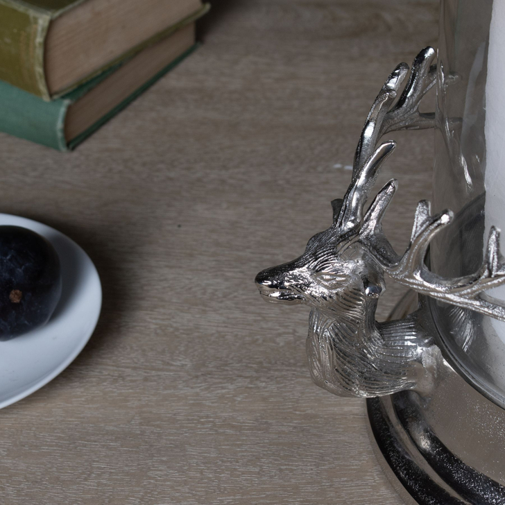 Silver Stag Heads Candle Holder Lantern