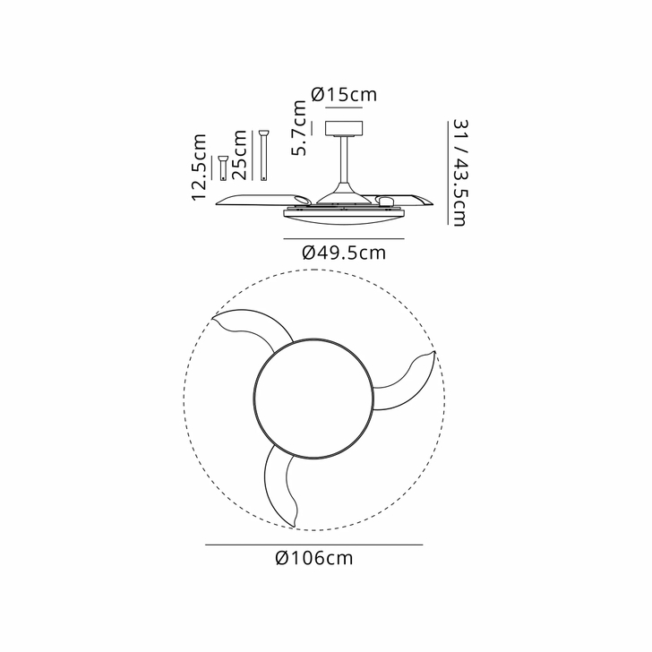 Slim Fan 50cm 50W LED Dimmable Ceiling Light With Built-In 30W DC Fan: 2700-5000K Remote Control: 3500lm: White