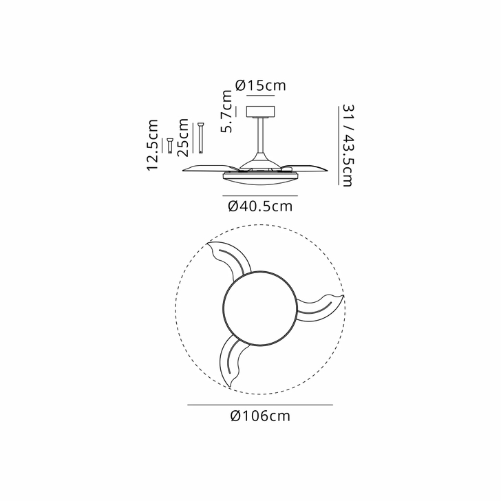 Slim Fan Mini 40cm 45W LED Dimmable Ceiling Light With Built-In 25W DC Fan: 2700-5000K Remote Control: 5000lm: Black