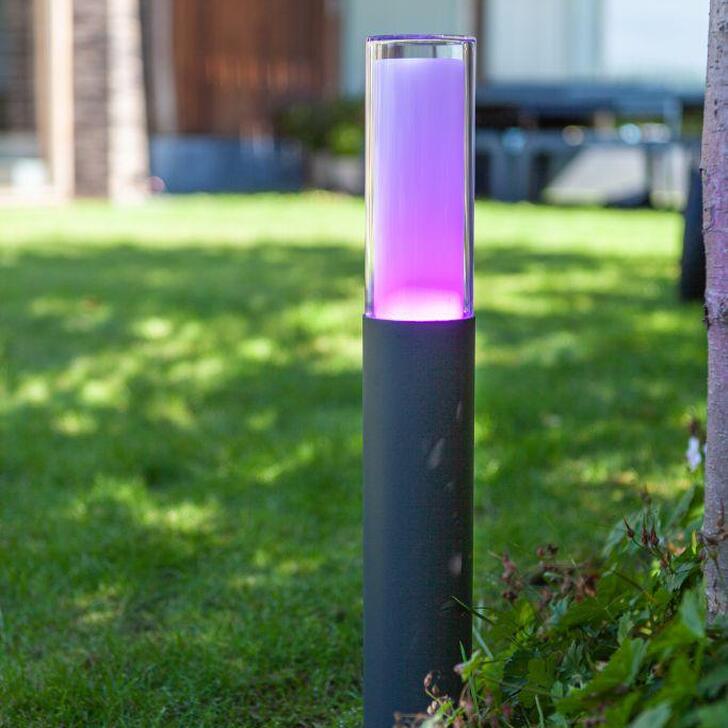 Smart Led Colour Change Exterior Bollard Lamp In Dark Grey - IP44