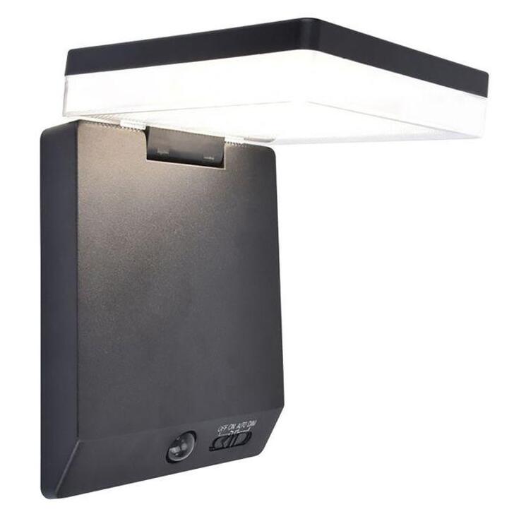 Solar Powered Adjustable Square Led Wall Light Black With Pir Motion Sensor - 4000K