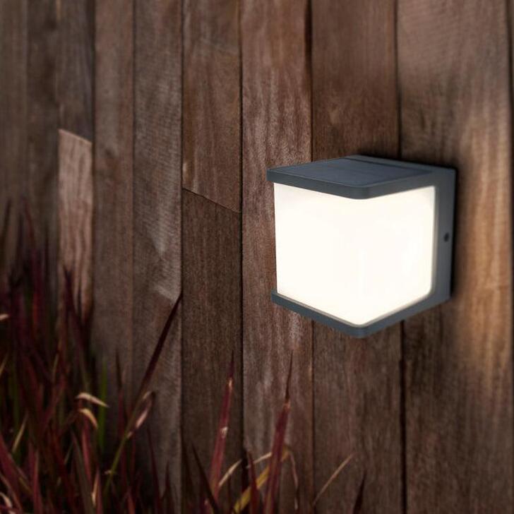 Solar Powered Cube Shaped Led Wall Light With Pir Motion Sensor - 4000K, IP54