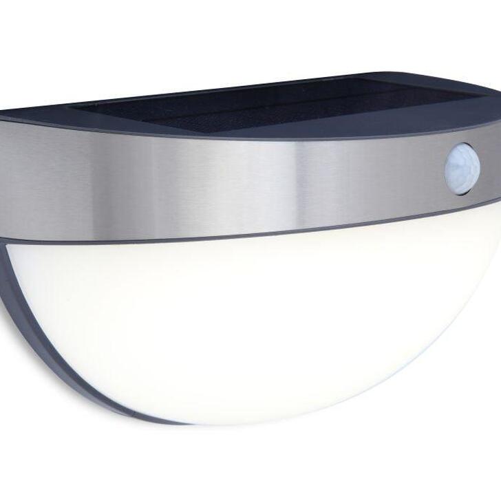 Solar Powered Half Moon Led Exterior Wall Light In Stainless Steel With Pir Motion Sensor - 4000K, IP44