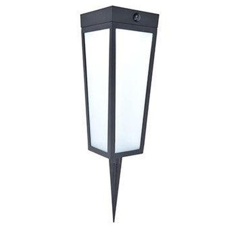 Solar Powered Pedestal Lamp In Black With Pir Motion Sensor & Spike - 2700K-6500K + RGB, IP44