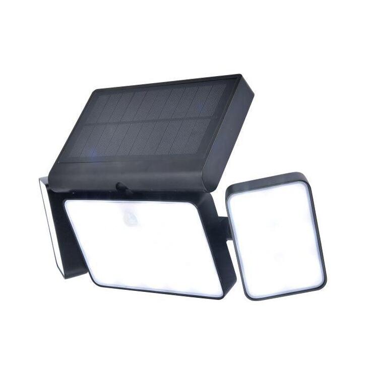 Solar Powered Triple Led Floodlight With Pir Motion Sensor In Black - 2700K-6500K, IP44