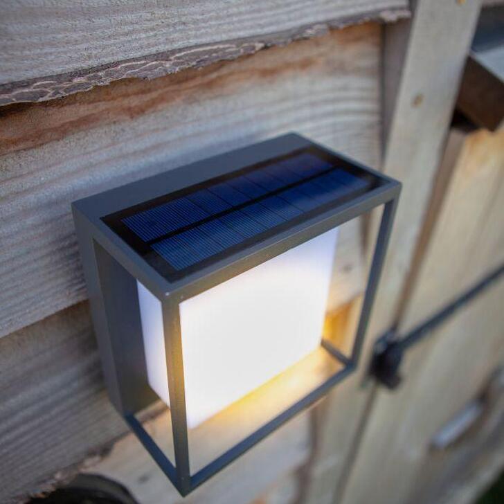 Square Led Solar Powered Wall Light With Pir Motion Sensor - 3000K, IP54