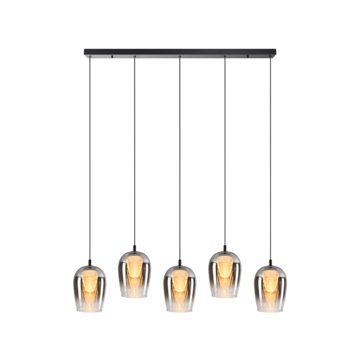 Stylish Lighting Equator Black And Smoked Led 5 Light Linear Island Pendant Light